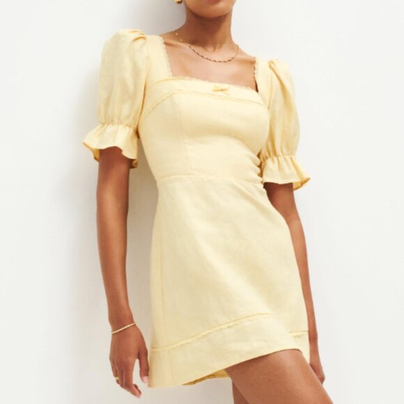 Reformation Dresses & Skirts - NWT Reformation Evianna Linen Mini Dress Sz6 Parmesan Yellow